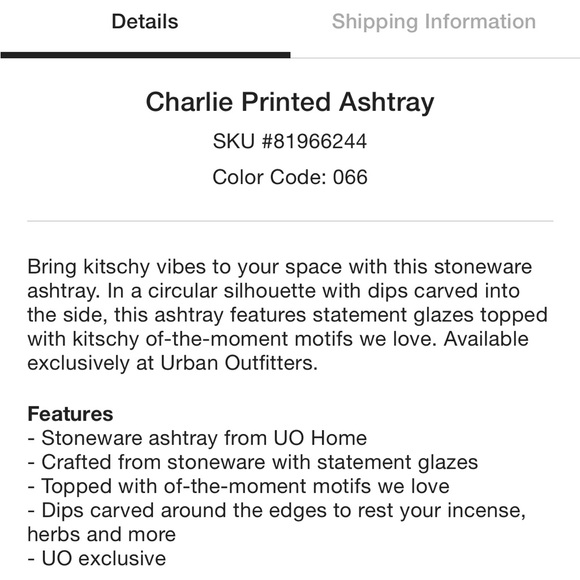 2/$20 NWOT URBAN OUTFITTERS Charlie Printed Ashtray - Picture 9 of 9